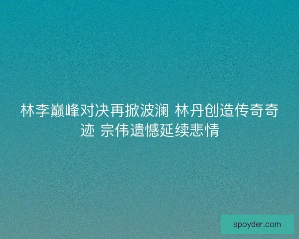 林李巅峰对决再掀波澜 林丹创造传奇奇迹 宗伟遗憾延续悲情