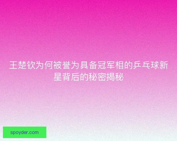 王楚钦为何被誉为具备冠军相的乒乓球新星背后的秘密揭秘